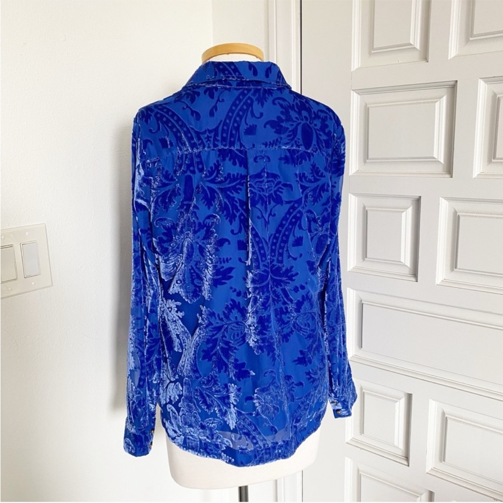 NWT Soft Surroundings Floreat Velvet Shirt Sapphire Blue Button Down Top Medium - Picture 3 of 16
